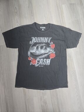 Johnny Cash Cowboy Hat Flowers Grey Short Sleeve Tshirt Size L NWOT